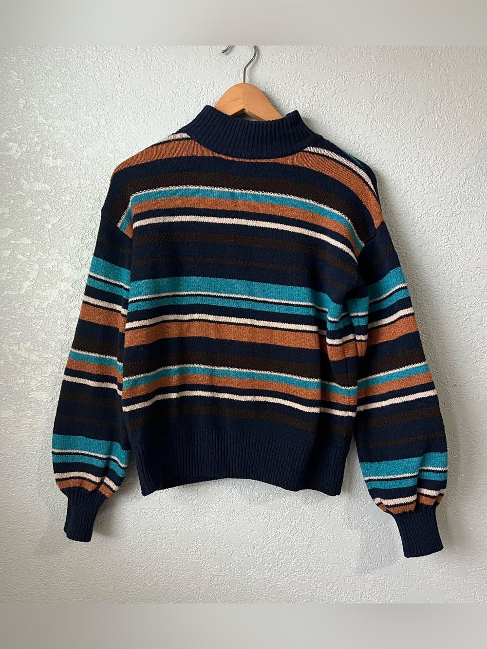 St Johnâs Bay Striped Mock Neck Sweater Size S Button Back Y2K Style